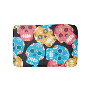 Alfombrilla De Baño Calavera de azúcar, fondo festivo sin costura.