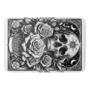 Alfombrilla De Baño Calavera de Pentáculo Rosas y Cráneo Arte Tarot
