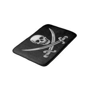 Alfombrilla De Baño Calavera de pirata y huesos cruzados con espada