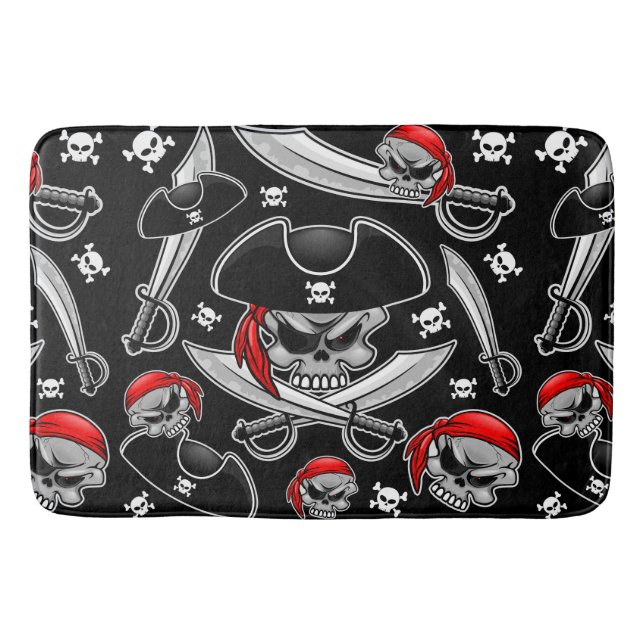 Alfombrilla De Baño Calavera pirata con sabers cruzados (Anverso)