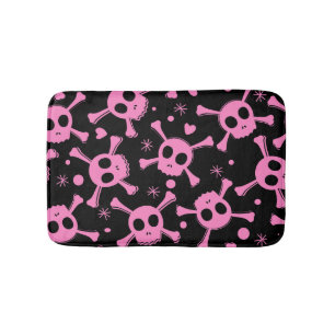 Alfombrilla De Baño Calavera pirata: Patrón de corazones brutales