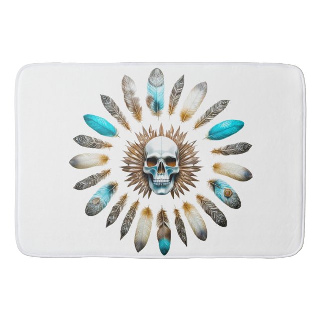 Alfombrilla De Baño Calavera y plumas 01 (Anverso)