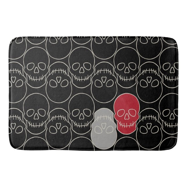 Alfombrilla De Baño Calaveras - Blanco negro y negro (Anverso)