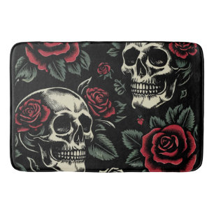 Alfombrilla De Baño Calaveras y rosas góticas florales 