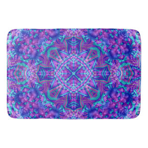 Alfombrilla De Baño Caleidoscopio púrpura y azul del fractal del