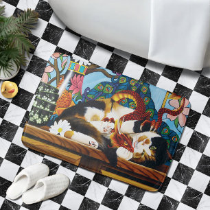 Alfombrilla De Baño Calico Cat Dragon Red