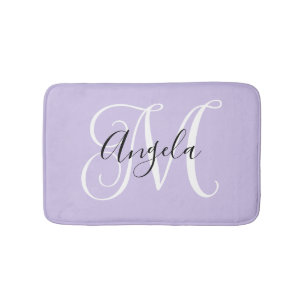 Alfombrilla De Baño Caligrafía Femenina Monograma Lavanda Pálido