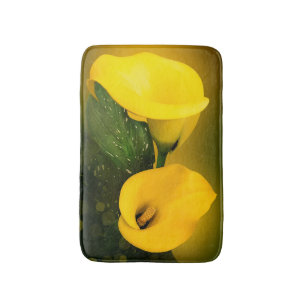 Alfombrilla De Baño Calla Lily Bright Yellow Leaves Bokeh