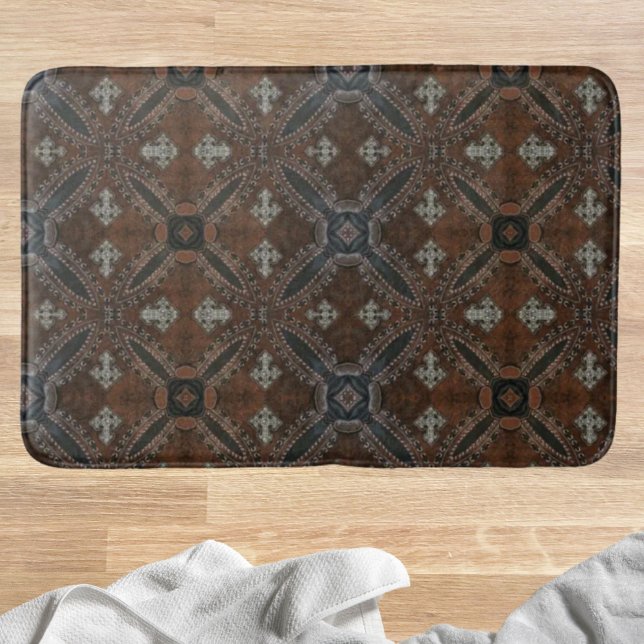 Alfombrilla De Baño Camarón primitivo del oeste del país con cuero lab (Primitive cowboy western country Tooled Leather Bathroom Mat)