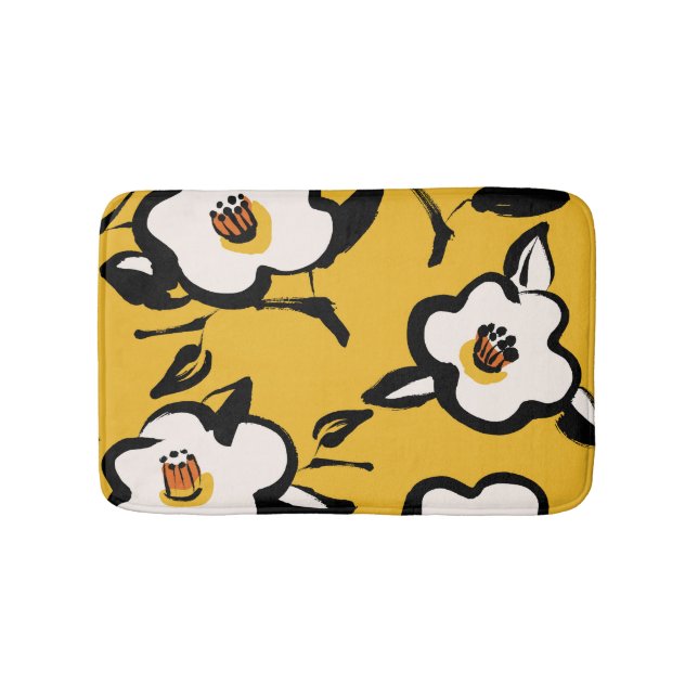 Alfombrilla De Baño Camellia amarilla, cosmética floral de cosmética. (Anverso)