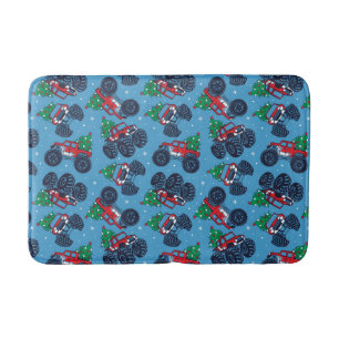 Alfombrilla De Baño Camiones monstruo y patrón de árboles de Navidad