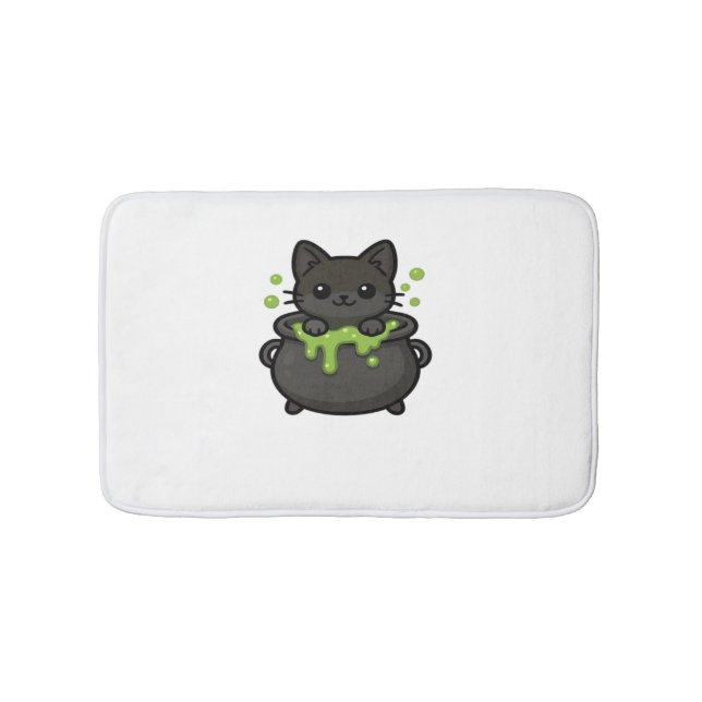 Alfombrilla De Baño Camiseta clásica de gato negro de Halloween (Anverso)