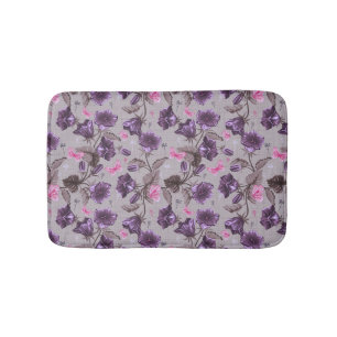 Alfombrilla De Baño campanas de mano violetas y modelo de mariposas