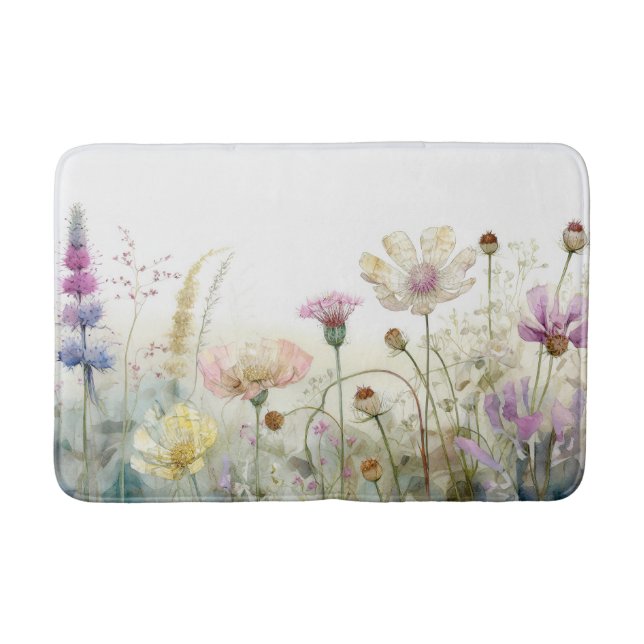 Alfombrilla De Baño Campo acuarela de flores silvestres (Anverso)