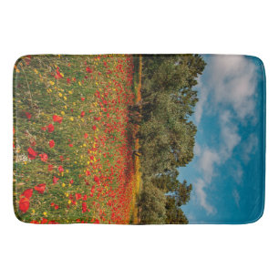 Alfombrilla De Baño campo con flores y árboles