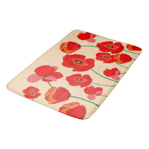 Alfombrilla De Baño Campo de flores de amapola roja sobre fondo beige