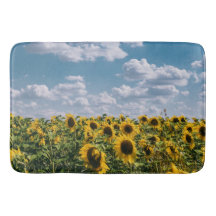 Campo de girasoles bajo cielo azul con nubes