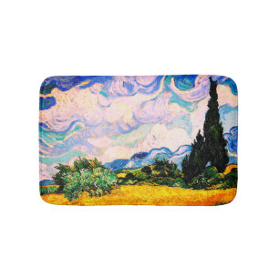 Alfombrilla De Baño Campo de trigo Vincent Van Gogh con cipreses 