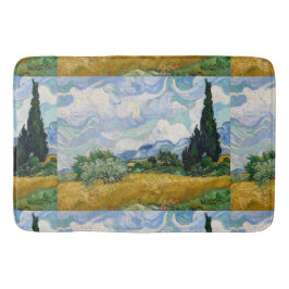 Alfombrilla De Baño Campo de trigo vintage Van Gogh con cipreses