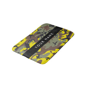 Alfombrilla De Baño Camuflaje amarillo y marrón Tu nombre Personaliza