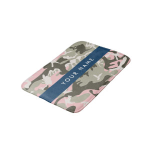 Alfombrilla De Baño Camuflaje rosa y verde Personaliza tu nombre