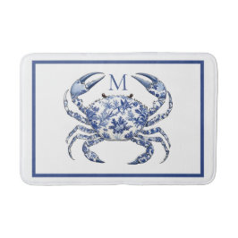 Alfombrilla De Baño Cangrejo Azul Monograma Náutico Costero