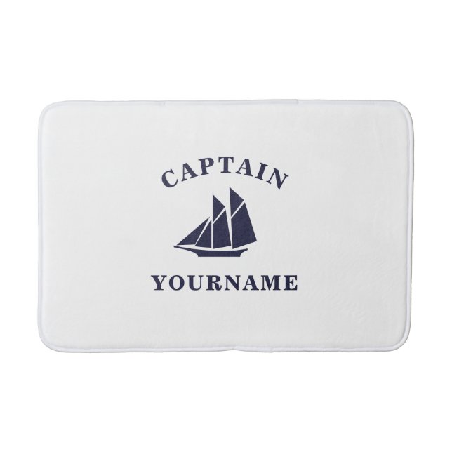 Alfombrilla De Baño Capitán con su nombre Sailboat Nautical Bath Mat (Anverso)