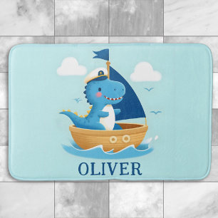 Alfombrilla De Baño Capitán de barco azul lindo Dino 