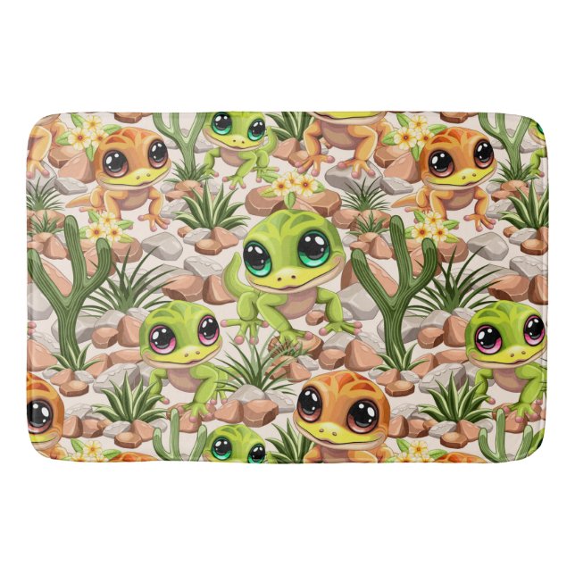 Alfombrilla De Baño Caracteres de dibujos animados de Baby Geckos Cute (Anverso)