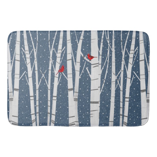 Alfombrilla De Baño Cardenales Rojos En Copos De Nieve (Anverso)