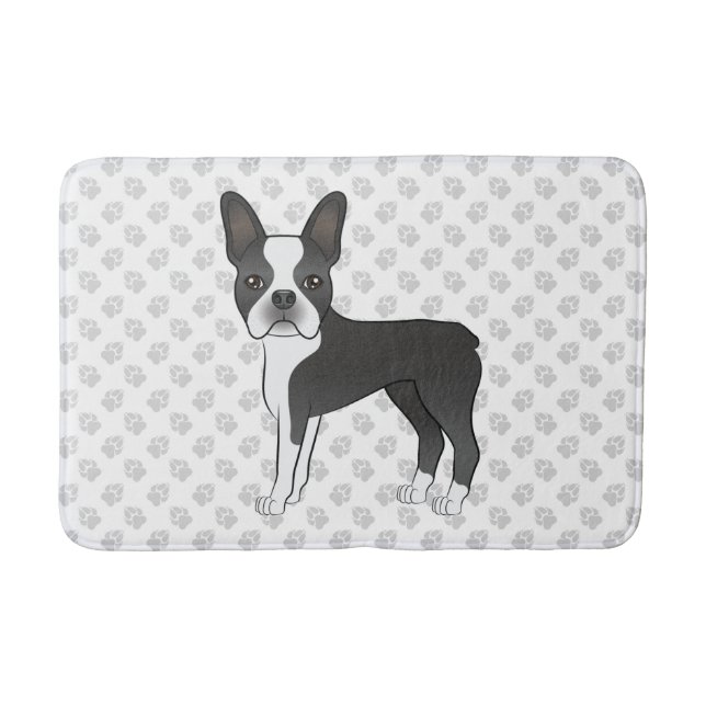 Alfombrilla De Baño Caricatura de Black And White Boston Terrier Perro (Anverso)