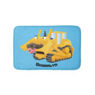 Alfombrilla De Baño Caricatura graciosa amarilla con bulldozer