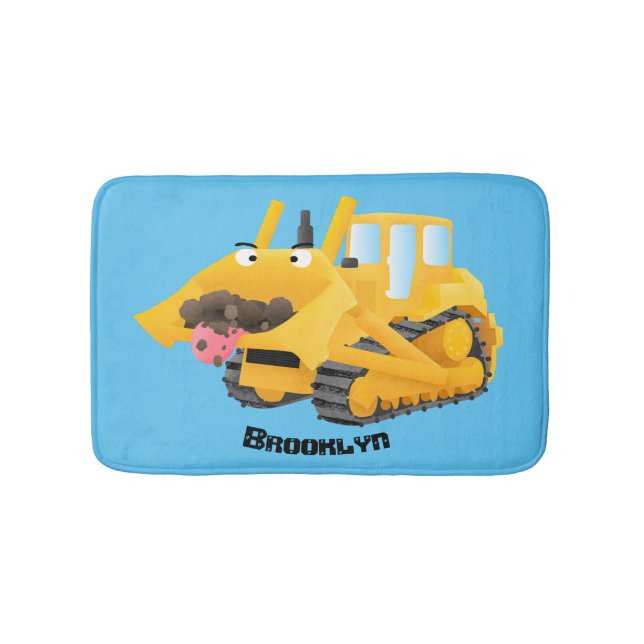 Alfombrilla De Baño Caricatura graciosa amarilla con bulldozer (Anverso)