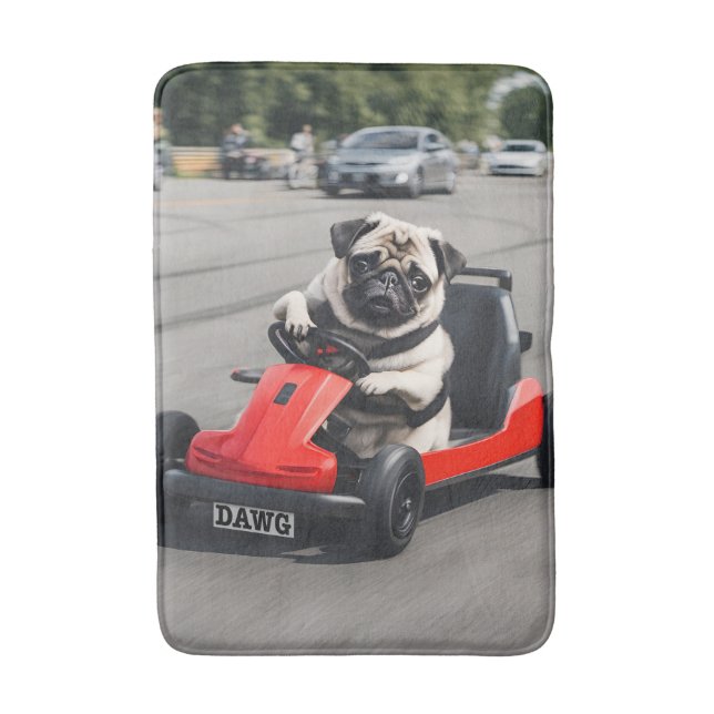 Alfombrilla De Baño Carrera de Pug go-kart (Frente vertical)