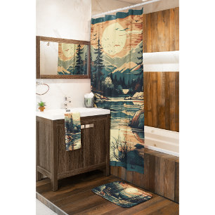 Alfombrilla De Baño Casa de montaña Escandinavia Retro Art