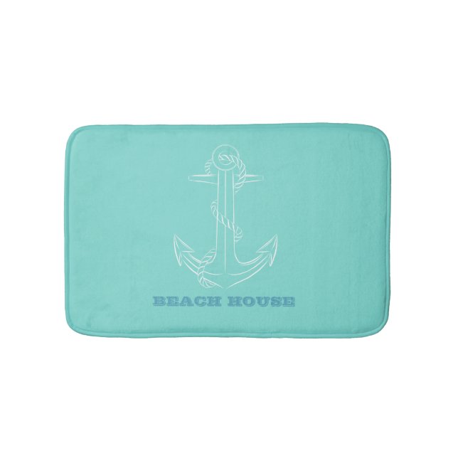 Alfombrilla De Baño Casa de playa náutica, Anchor, Mint Green (Anverso)
