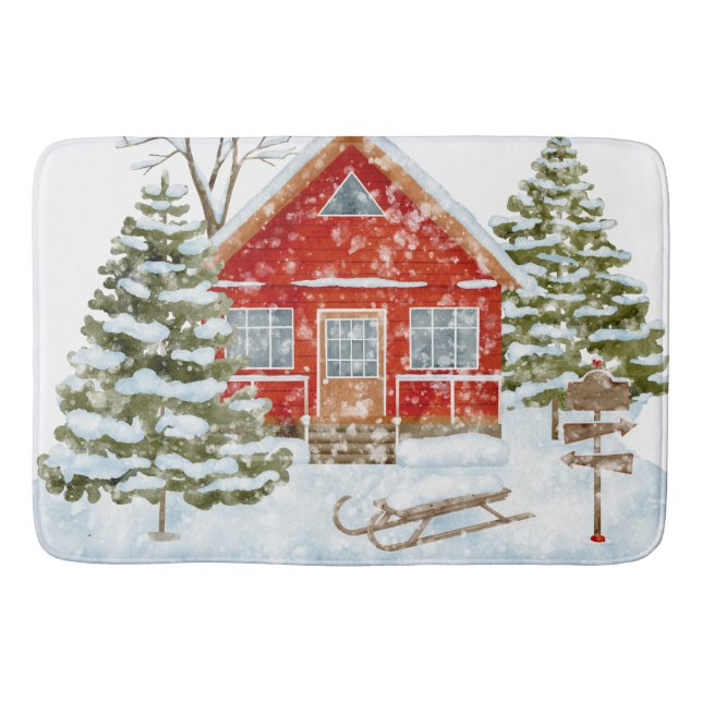 Alfombrilla De Baño Casa Roja en el paisaje invernal (Anverso)