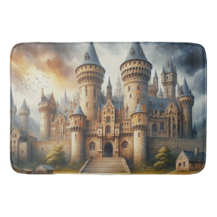 Alfombrilla De Baño Castillo medieval al atardecer con cielos atmosfér