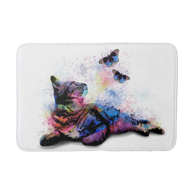 Alfombrilla De Baño Cat 614 mariposa azul rosa (Anverso)