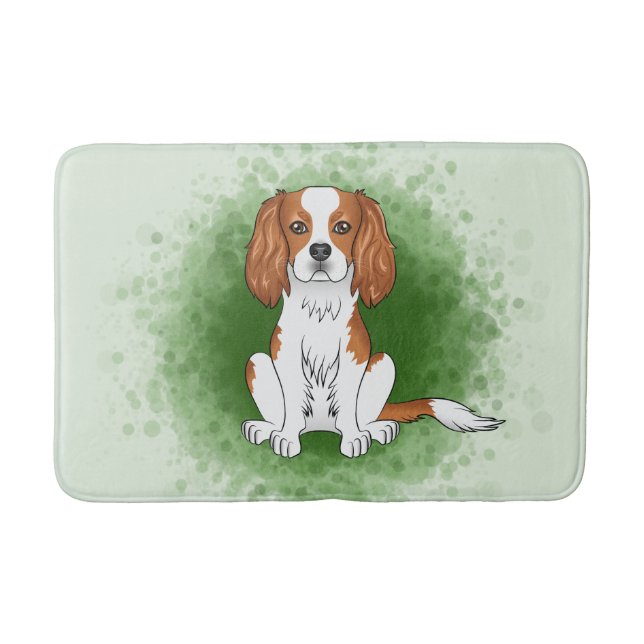 Alfombrilla De Baño Cavalier King Charles Spaniel Blenheim Sobre Verde (Anverso)
