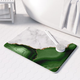 Alfombrilla De Baño Caza Verde Mármol Blanco Ágata Brillo Dorado