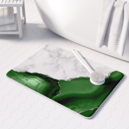 Alfombrilla De Baño Caza Verde Mármol Blanco Agata Brillo Plateado