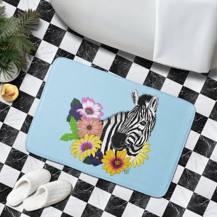 Alfombrilla De Baño Cebra Azul Floral Colorida Dalis Fauna Silvestre