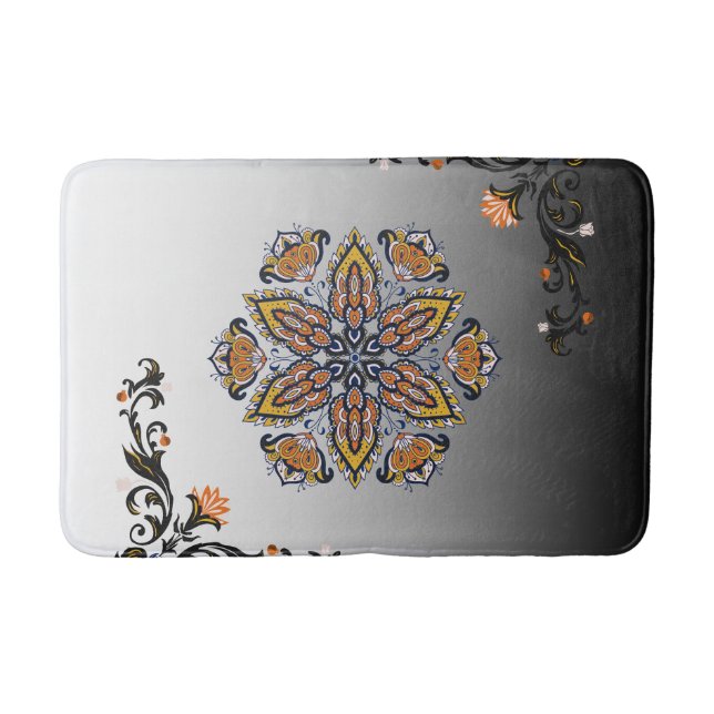 Alfombrilla De Baño Celestial Bloom – Black & White Mandala Floral Des (Anverso)