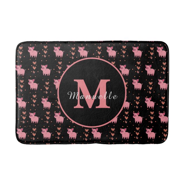 Alfombrilla De Baño Cerdo de cerdo con monograma personalizado nombre  (Anverso)