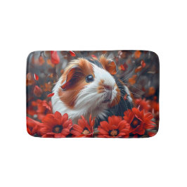 Alfombrilla De Baño Cerdo guineano entre flores rojas