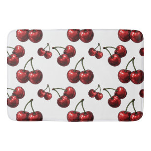 Alfombrilla De Baño Cerezas Rojas Brillantes Blanco Retro Glam