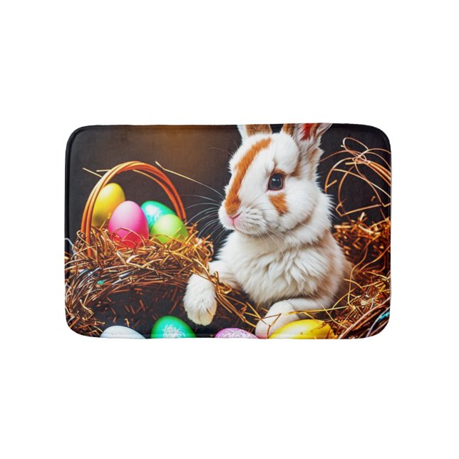 Alfombrilla De Baño Cesta de conejo y huevos de Pascua (Anverso)