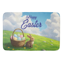Alfombrilla De Baño Cesta de Pascua de Conejo en Pradera Primaveral Pa