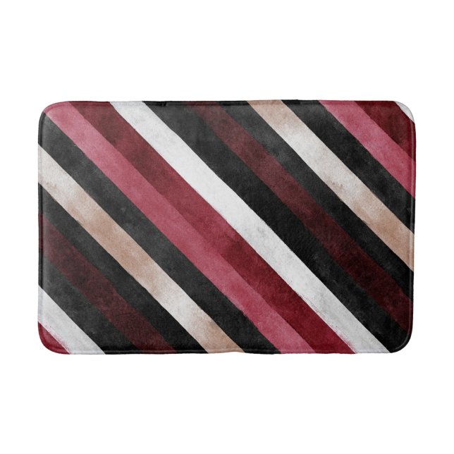 Alfombrilla De Baño Champán Rosa Borgoña Rayas Negras   (Anverso)